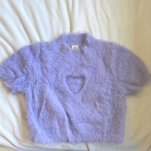 Fluffy heart cut out crop top